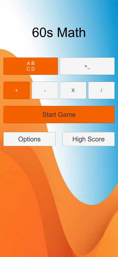 Main Menu of 60 Second Math on iPhone